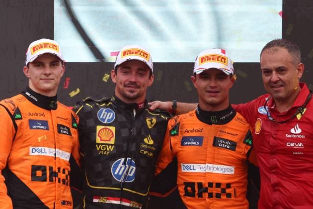 F1 Italian Grand Prix 2024 Oscar Piastri of McLaren, Charles Leclerc of Ferrari and Lando Norris of McLaren after the Formula 1 Italian Grand Prix at Autodromo Nazionale di Monza in Monza, Italy on September 1, 2024. Monza Italy  Copyright: xJakubxPorzyckix originalFilename:porzycki-f1italia240901_npl4G.jpg