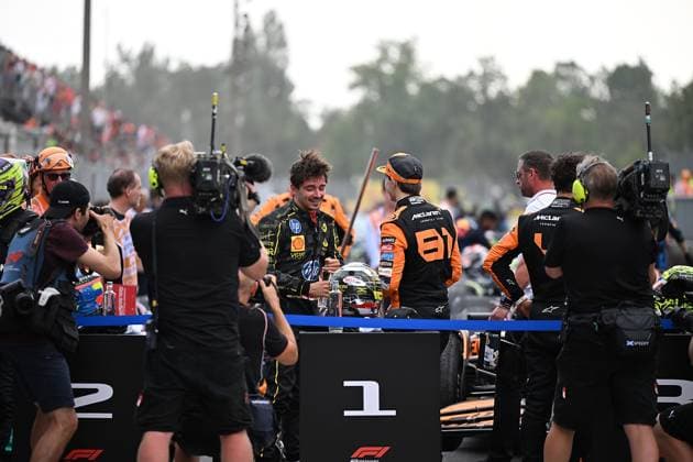 FORMULA 1 PIRELLI GRAN PREMIO D ITALIA 2024 01 09 2024, Autodromo Nazionale di Monza, Monza, FORMULA 1 PIRELLI GRAN PREMIO D ITALIA 2024 ,in the picture winner Charles Leclerc MCO , Scuderia Ferrari HP, 2nd place for Oscar Piastri AUS , McLaren F1 Team nordphotoxGmbHx xBratic nph00250
