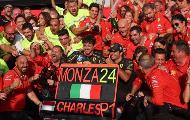 - Formula 1 - Formula 1 - Pirelli Gran Premio d Italia 2024 - Race Monza- F1 Italy Grand Prix 2024 Formula 1 Monza Formula 1 Race 2024 Team Ferrari 16 Charles Leclerc Team Scuderia Ferrari F1 55 Carlos Sainz Team Scuderia Ferrari F1 Monza Italy  Copyright: xIPAxSport ABACAx