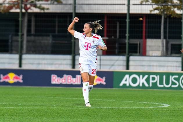 Soccer I Women I Season 2024 2025 I Bundesliga I 1 Matchday I RB Leipzig 1 FC Köln I 01 09 2024 Goal celebration Vanessa Leimenstoll 29, 1 FC Köln after the equalizer to 1 1 Crop, close-up, portrait, portrait, single photo, single image, body Leipzig RB Training Center, Cottaweg 7 Saxony Germany Copyright: xLobeca InesxHähnelx