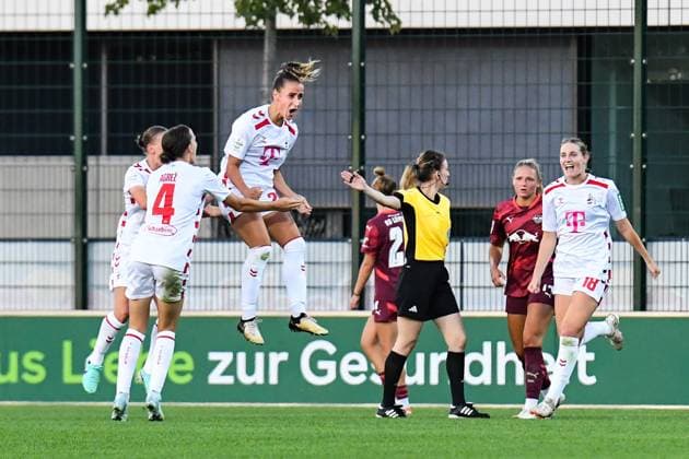 Soccer I Women I Season 2024 2025 I Bundesliga I 1 Matchday I RB Leipzig 1 FC Köln I 01 09 2024 Goal celebration by Vanessa Leimenstoll 29, 1 FC Köln after equalizing to 1 1 Leipzig RB Training Centre, Cottaweg 7 Saxony Germany Copyright: xLobeca InesxHähnelx