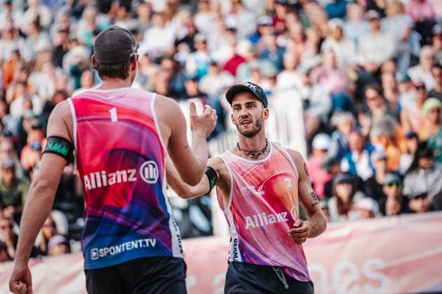 Beach volleyball men Allianz German Beach Tour German Beach Volleyball Championship 2024 01 09 2024 f l Nils Ehlers and Clemens Wickler Timmendorfer Strand Ahmann Hager Arena Schleswig Holstein Germany