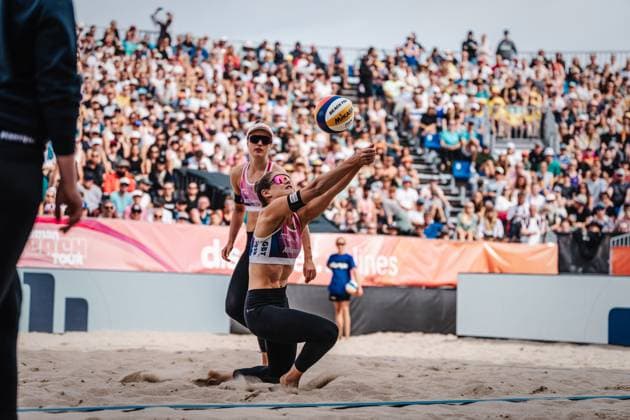 Beach volleyball women Allianz German Beach Tour German Beach Volleyball Championship 2024 01 09 2024 Cinja TIllmann plays the ball Timmendorfer Strand Ahmann Hager Arena Schleswig Holstein Germany