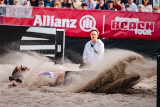 Beach volleyball women Allianz German Beach Tour German Beach Volleyball Championship 2024 01 09 2024 Cinja TIllmann sunk in the sand Timmendorfer Strand Ahmann Hager Arena Schleswig Holstein Germany