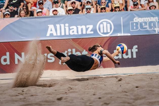 Beach volleyball women Allianz German Beach Tour German Beach Volleyball Championship 2024 01 09 2024 Cinja Tillmann jumps to the ball Timmendorfer Strand Ahmann Hager Arena Schleswig Holstein Germany