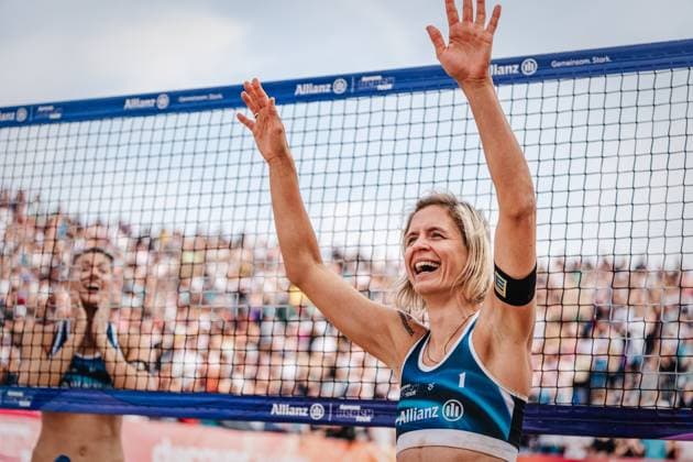 Beach volleyball women Allianz German Beach Tour German Beach Volleyball Championship 2024 01 09 2024 Laura Ludwig after her last match Timmendorfer Strand Ahmann Hager Arena Schleswig Holstein Germany