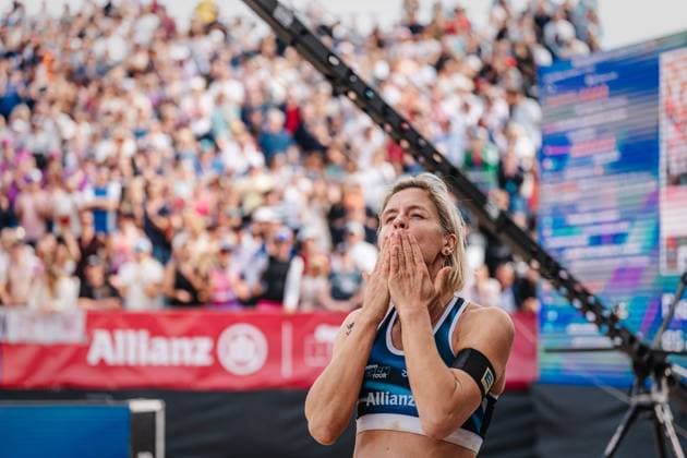 Beach volleyball women Allianz German Beach Tour German Beach Volleyball Championship 2024 01 09 2024 Laura Ludwig after her last match Timmendorfer Strand Ahmann Hager Arena Schleswig Holstein Germany