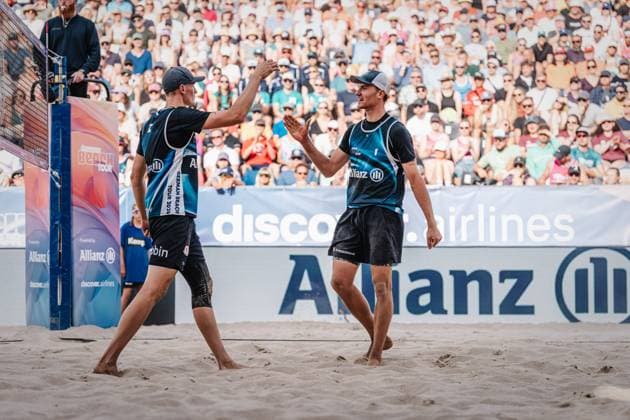 Beach volleyball men Allianz German Beach Tour German Beach Volleyball Championship 2024 01 09 2024 f l Robin Sowa and Max Just Timmendorfer Strand Ahmann Hager Arena Schleswig Holstein Germany
