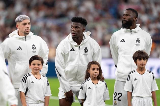 Aurelien Tchouameni of Real Madrid CF Federico Valverde of Real Madrid CF and Antonio Rudiger of Real Madrid CF getting into the field during the LaLiga EA Sports match between Real Madrid and Real Betis at Estadio Santiago Bernabeu on September 1, 2024 in Madrid, Spain. (Photo by: LGM Panoramic) Football : Real Madrid vs Real Betis - la liga EA - 01 09 2024 LGM Panoramic 
