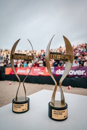 Beach volleyball women and men Allianz German Beach Tour German Beach Volleyball Championship 2024 01 09 2024 Symbolic image of the German Beach Tour trophies Timmendorfer Strand Ahmann Hager Arena Schleswig Holstein Germany