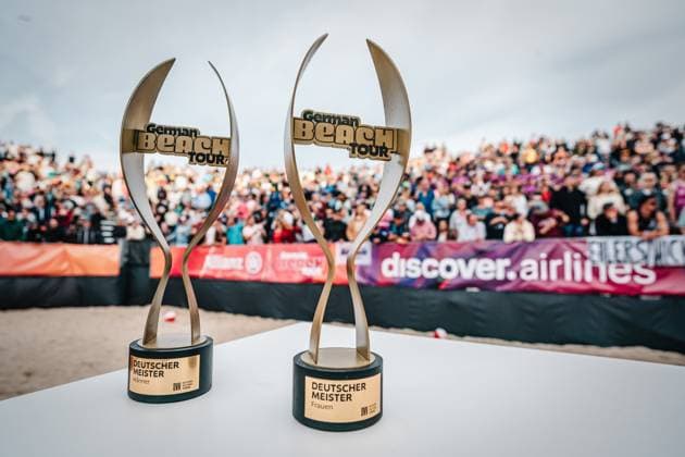 Beach volleyball women and men Allianz German Beach Tour German Beach Volleyball Championship 2024 01 09 2024 Symbolic image of the German Beach Tour trophies Timmendorfer Strand Ahmann Hager Arena Schleswig Holstein Germany