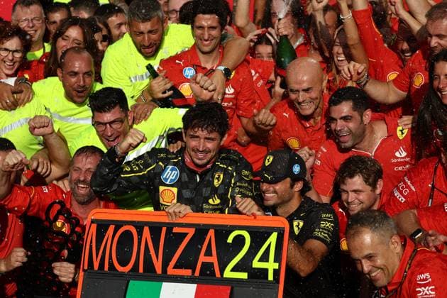 F1 Italian Grand Prix 2024 Charles Leclerc and Carlos Sainz of Ferrari after the Formula 1 Italian Grand Prix at Autodromo Nazionale di Monza in Monza, Italy on September 1, 2024. Monza Italy  Copyright: xJakubxPorzyckix originalFilename:porzycki-f1italia240901_npmqJ.jpg