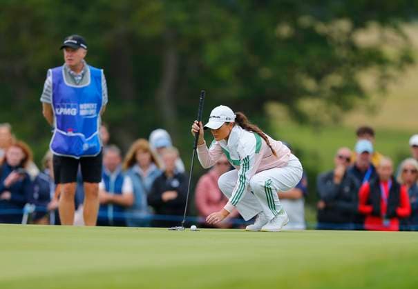 1st September 2024; The O& x2019;Meara Course at Carton House, Maynooth, County Kildare, Ireland; KPMG Womens Irish Open Golf, Final Round; Annabel Dimmock (ENG) lines up her putt on the 18th green  ActionPlus12689102 PeterxFitzpatrick