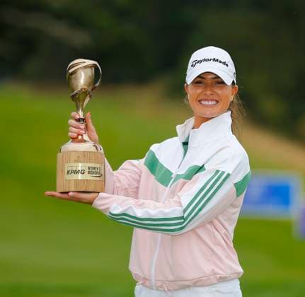 1st September 2024; The O& x2019;Meara Course at Carton House, Maynooth, County Kildare, Ireland; KPMG Womens Irish Open Golf, Final Round; Annabel Dimmock (ENG) with the winners trophy  ActionPlus12689042 PeterxFitzpatrick