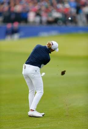 1st September 2024; The O& x2019;Meara Course at Carton House, Maynooth, County Kildare, Ireland; KPMG Womens Irish Open Golf, Final Round; Pauline Roussin-Bouchard (FRA) hits her second shot approach from the 18th fairway  ActionPlus12689105 PeterxFitzpatrick
