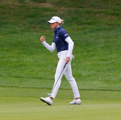 1st September 2024; The O& x2019;Meara Course at Carton House, Maynooth, County Kildare, Ireland; KPMG Womens Irish Open Golf, Final Round; Pauline Roussin-Bouchard (FRA) makes a birdie putt on the 15th hole  ActionPlus12689082 PeterxFitzpatrick