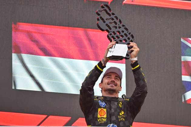 1st September 2024; Autodromo Nazionale Monza, Monza, Italy; Formula 1 Italian Grand Prix 2024; Race Day; Charles Leclerc of Monaco Scuderia Ferrari HP F1 Team celebrates his race win  ActionPlus12689164 StefanoxGuidi