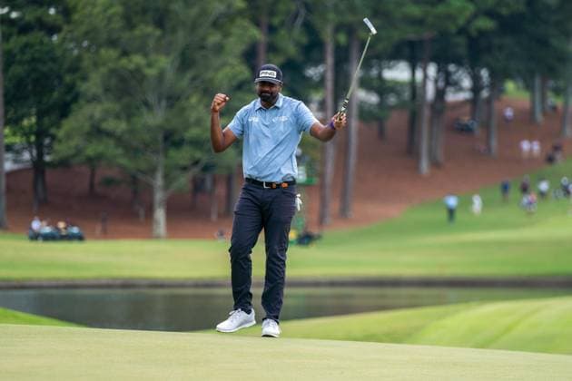 September 1, 2024, Atlanta, Georgia, USA: PGA, Golf Herren Tour Championship. Round 4. Sahith Theegala on the 18th green Atlanta USA - ZUMAc170 20240901_znp_c170_058 Copyright: xAndrewxClarkx