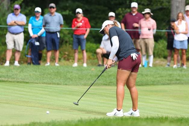 NORTON, MA - SEPTEMBER 01: Lauren Coughlin of United States putts on the 1st green during the final round of the LPGA, Golf Damen 2024 FM Global Championship on September 1, 2024, at TPC Boston in Norton, MA. (Photo by M. Anthony Nesmith Icon Sportswire) GOLF: SEP 01 LPGA FM Global Championship EDITORIAL USE ONLY Icon24090120