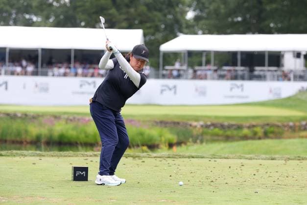 NORTON, MA - SEPTEMBER 01: Ruixin Liu of China drives from the 16th tee box during the final round of the LPGA, Golf Damen 2024 FM Global Championship on September 1, 2024, at TPC Boston in Norton, MA. (Photo by M. Anthony Nesmith Icon Sportswire) GOLF: SEP 01 LPGA FM Global Championship EDITORIAL USE ONLY Icon24090135