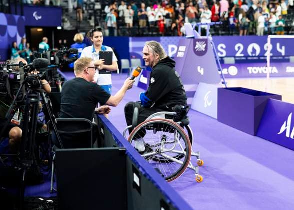 PARIS, FRANCE SEPTEMBER 01 Thomas WANDSCHNEIDER GER , startclass WH1 reacts during the para badminton match at the men™s singles WH1 Semifinal of the Paris 2024 Summer Paralympic Games at Porte de la Chapelle Arena on September 01, 2024 in Paris, France Photo by Mika Volkmann 202408027-20240908