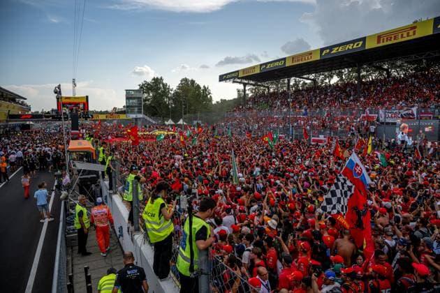 MONZA, ITALY: Charles Leclerc, racing for the Ferrari team during the 2024 Formula 1 Italian Grand Prix at the Monza Circuit in Monza, Italy