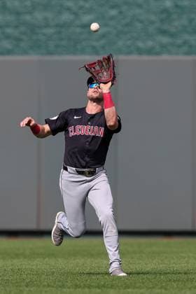 September 2, 2024: Cleveland Guardians center fielder Lane Thomas (8) catches a fly ball for an out on Kansas City Royals second baseman Michael Massey (19) during the third inning at Kauffman Stadium in Kansas City, MO. CSM Kansas City United States of America - ZUMAc04_ 20240902_zma_c04_200 Copyright: xDavidxSmithx