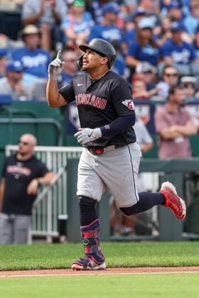 September 2, 2024: Cleveland Guardians first baseman Josh Naylor (22) reacts to his two run home run during the sixth inning against the Kansas City Royals at Kauffman Stadium in Kansas City, MO. CSM Kansas City United States of America - ZUMAc04_ 20240902_zma_c04_214 Copyright: xDavidxSmithx
