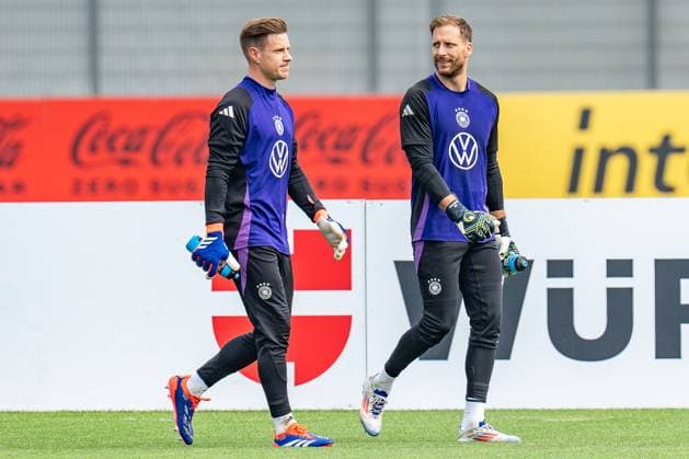 03 09 2024, DFB Training, Kick-off training of the German national football team, German national team Marc Andre ter Stegen and Oliver Baumann Important note According to the regulations of the DFL German Football League and the DFB German Football Association, it is prohibited to use photographs taken in the stadium and or of the game in the form of sequential images and or video-like photo series Photo Bahho Kara Kirchner Media Copyright: xBahhoxKara Kirchner-Mediax