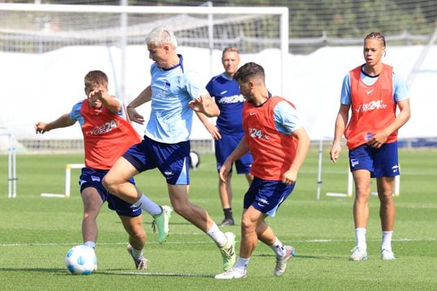 DEU, DFL, 2 FBL Hertha BSC, Training, 03 09 2024, Sportforum, Berlin, DEU, DFL, 2 FBL Hertha BSC, Training, in the picture Marten Winkler Hertha BSC Berlin 22 , Gustav Christensen Hertha BSC Berlin 26 , Diego Demme Hertha BSC Berlin 6 , Derry Scherhant Hertha BSC Berlin 39 DFL regulations prohibit any use of Photographs as image sequences and or quasi video Foto Juergen Engler nordphoto GmbH nordphotoxGmbHx xEngler nph00076