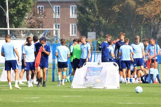 DEU, DFL, 2 FBL Hertha BSC, Training, 03 09 2024, Sportforum, Berlin, DEU, DFL, 2 FBL Hertha BSC, Training, im Bild Cheftrainer Cristian Fiel Hertha BSC Berlin , Hertha Spielerkreis DFL regulations prohibit any use of Photographs as image sequences and or quasi video Foto Juergen Engler nordphoto GmbH nordphotoxGmbHx xEngler nph00076