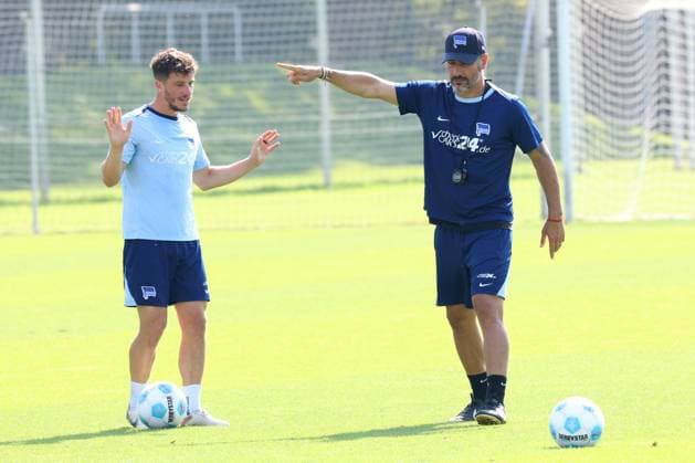 DEU, DFL, 2 FBL Hertha BSC, Training, 04 09 2024, Sportforum, Berlin, DEU, DFL, 2 FBL Hertha BSC, Training, im Bild Cheftrainer Cristian Fiel Hertha BSC Berlin , Diego Demme Hertha BSC Berlin 6 DFL regulations prohibit any use of Photographs as image sequences and or quasi video Foto Juergen Engler nordphoto GmbH nordphotoxGmbHx xEngler nph00076