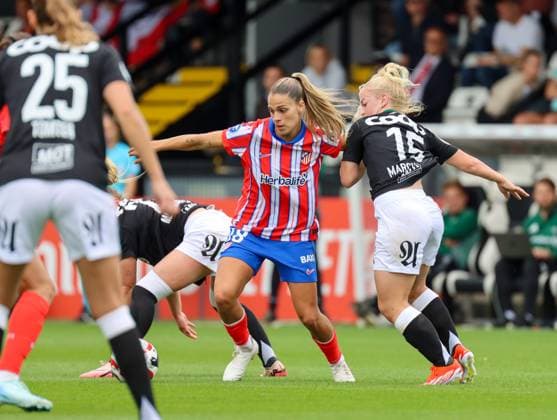 Borenhamwood, London, England, 4th September 2024: Gio Queiroz (18 Atletico Madrid) during the UEFA Champions League Round 1 match between Atlectio Madrid and Rosenborg BK Kvinner on Wednesday 4th September 2024 at Meadow Park Stadium, Borenhamwood, London, England. (Claire Jeffrey SPP) Copyright: xClairexJeffrey SPPx spp-en-ClJe-CJ-SPP-FOOTBALL-ATLvROS008