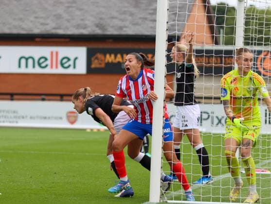 Borenhamwood, London, England, 4th September 2024: Fiamma Benitez (21 Atletico Madrid) scores during the UEFA Champions League Round 1 match between Atlectio Madrid and Rosenborg BK Kvinner on Wednesday 4th September 2024 at Meadow Park Stadium, Borenhamwood, London, England. (Claire Jeffrey SPP) Copyright: xClairexJeffrey SPPx spp-en-ClJe-MADRIDVROSENBORG-16
