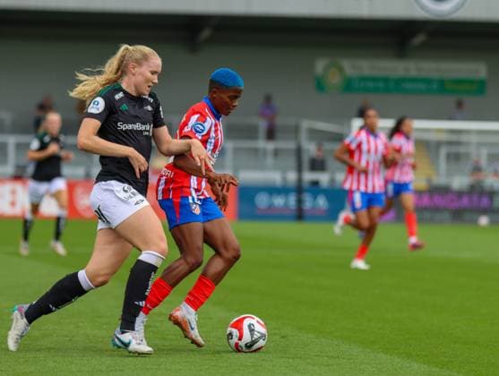 Borenhamwood, London, England, 4th September 2024: Rasheedat Buzado Ajibade (16 Atletico Madrid) during the UEFA Champions League Round 1 match between Atlectio Madrid and Rosenborg BK Kvinner on Wednesday 4th September 2024 at Meadow Park Stadium, Borenhamwood, London, England. (Claire Jeffrey SPP) Copyright: xClairexJeffrey SPPx spp-en-ClJe-CJ-SPP-FOOTBALL-ATLvROS018