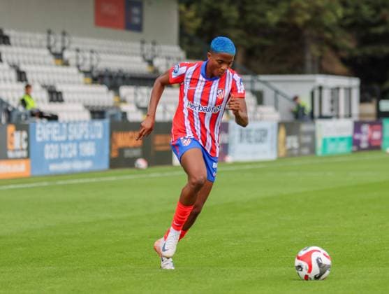 Borenhamwood, London, England, 4th September 2024: Rasheedat Buzado Ajibade (16 Atletico Madrid) during the UEFA Champions League Round 1 match between Atlectio Madrid and Rosenborg BK Kvinner on Wednesday 4th September 2024 at Meadow Park Stadium, Borenhamwood, London, England. (Claire Jeffrey SPP) Copyright: xClairexJeffrey SPPx spp-en-ClJe-CJ-SPP-FOOTBALL-ATLvROS024