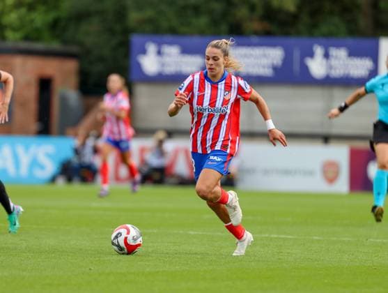 Borenhamwood, London, England, 4th September 2024: Gio Queiroz (18 Atletico Madrid) charges toward goal during the UEFA Champions League Round 1 match between Atlectio Madrid and Rosenborg BK Kvinner on Wednesday 4th September 2024 at Meadow Park Stadium, Borenhamwood, London, England. (Claire Jeffrey SPP) Copyright: xClairexJeffrey SPPx spp-en-ClJe-CJ-SPP-FOOTBALL-ATLvROS033