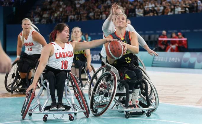 Paris , Paralympics , Wheelchair basketball quarter-final Germany vs Canada , right Svenja Mayer GER