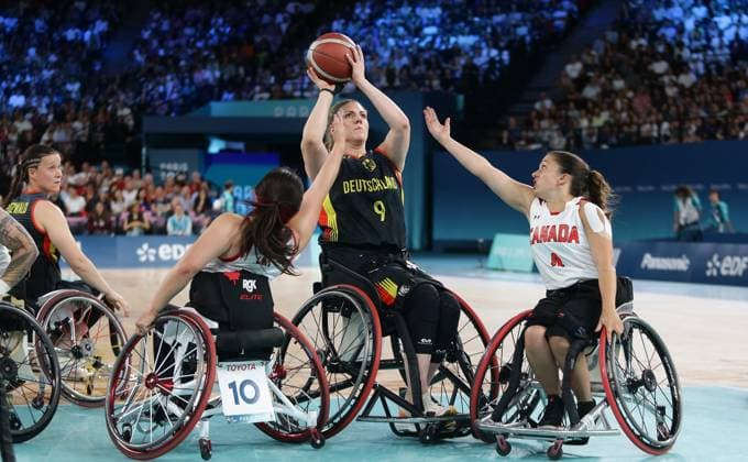 Paris , Paralympics , Wheelchair basketball quarter-final Germany vs Canada , center Amanda Fanariotis GER