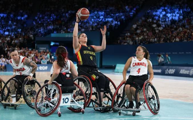 Paris , Paralympics , Wheelchair basketball quarter-final Germany vs Canada , center Amanda Fanariotis GER