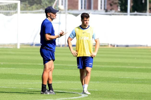 DEU, DFL, 2 FBL Hertha BSC, Training, 05 09 2024, Sportforum, Berlin, DEU, DFL, 2 FBL Hertha BSC, Training, im Bild Cheftrainer Cristian Fiel Hertha BSC Berlin , Diego Demme Hertha BSC Berlin 6 DFL regulations prohibit any use of Photographs as image sequences and or quasi video Foto Juergen Engler nordphoto GmbH nordphotoxGmbHx xEngler nph00076