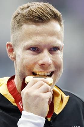 Paris Paralympics: Athletics Germany s Markus Rehm poses with his men s T64 long jump gold medal at the Paris Paralympics on Sept. 5, 2024, at Stade de France in Saint-Denis, near Paris.  A14AA0003394775P
