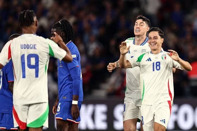 Parigi (Francia) 06 09 2024 - Nations League Francia-Italia foto Image nella foto: esultanza gol Giacomo Raspadori 