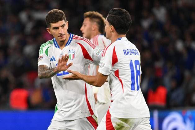 Dc Parigi (Francia) 06 09 2024 - Nations League Francia-Italia foto Domenico Cippitelli Image nella foto: esultanza gol Giacomo Raspdori 