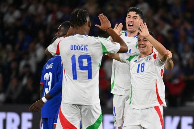 UEFA Nations League - France vs Italy Giacomo Raspadori (ITA) celebrates after scoring the gol of 1-3 during the UEFA National League Matchday 1 match between France and Italy at the Parc des Princes Stadium on September 6, 2024 in Paris, France. Paris France  Copyright: xIPAxSport ABACAx