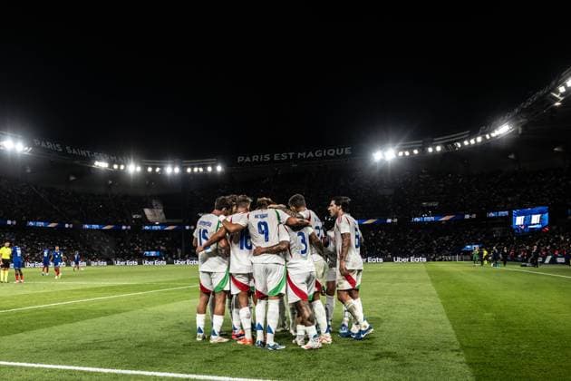 France v Italy - UEFA Nations League 2024 25 League A Group A2 Federico Dimarco of Italy celebrates a goal during the UEFA Nations League 2024 25 League A Group A2 match between France and Italy at Parc des Princes stadium in Paris, France, on September 6, 2024. Paris France  Copyright: xGiacomoxCosuax originalFilename:cosua-notitle240906_np0HM.jpg