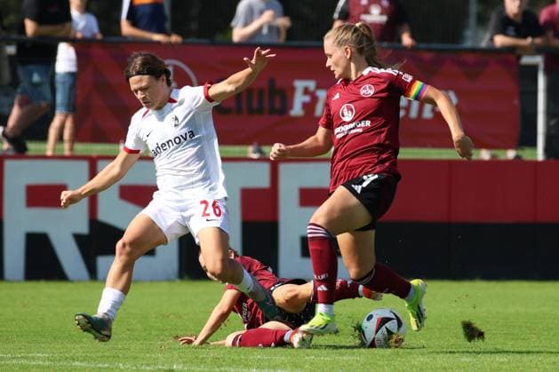 07 09 2024 Soccer Season 2024 2025 DFB Pokal Women 1 FC Nürnberg FCN Clubfrauen SC Freiburg Sportfoto Zink xdcxdex Alicia Sophie Ally Gudorf 26 , SC Freiburg , Rebekka Salfelder 15, 1 FC Nürnberg FCN , Luisa Guttenberger 4, 1 FC Nürnberg FCN