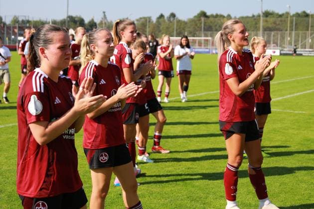 07 09 2024 Soccer Season 2024 2025 DFB Pokal Women 1 FC Nürnberg FCN Clubfrauen SC Freiburg Sportfoto Zink xdcxdex Jonna Brengel 17, 1 FC Nürnberg FCN , Lara Meroni 11, 1 FC Nürnberg FCN , Medina Desic 10, 1 FC Nürnberg FCN