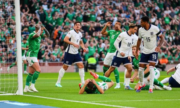 UEFA Nations League Group B2, Aviva Stadium, Dublin 7 9 2024 Republic of Ireland vs England Ireland s Jayson Molumby reacts to a missed opportunity Jayson Molumby reacts to a missed opportunity 7 9 2024  Copyright: x INPHO JamesxCrombiex JRH26252