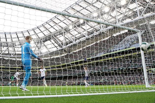 UEFA Nations League Group B2, Aviva Stadium, Dublin 7 9 2024 Republic of Ireland vs England Ireland s goalkeeper Caoimhin Kelleher concedes a goal to Jack Grealish of England Caoimhin Kelleher concedes a goal to Jack Grealish 7 9 2024  Copyright: x INPHO LaszloxGeczox EA5I1354